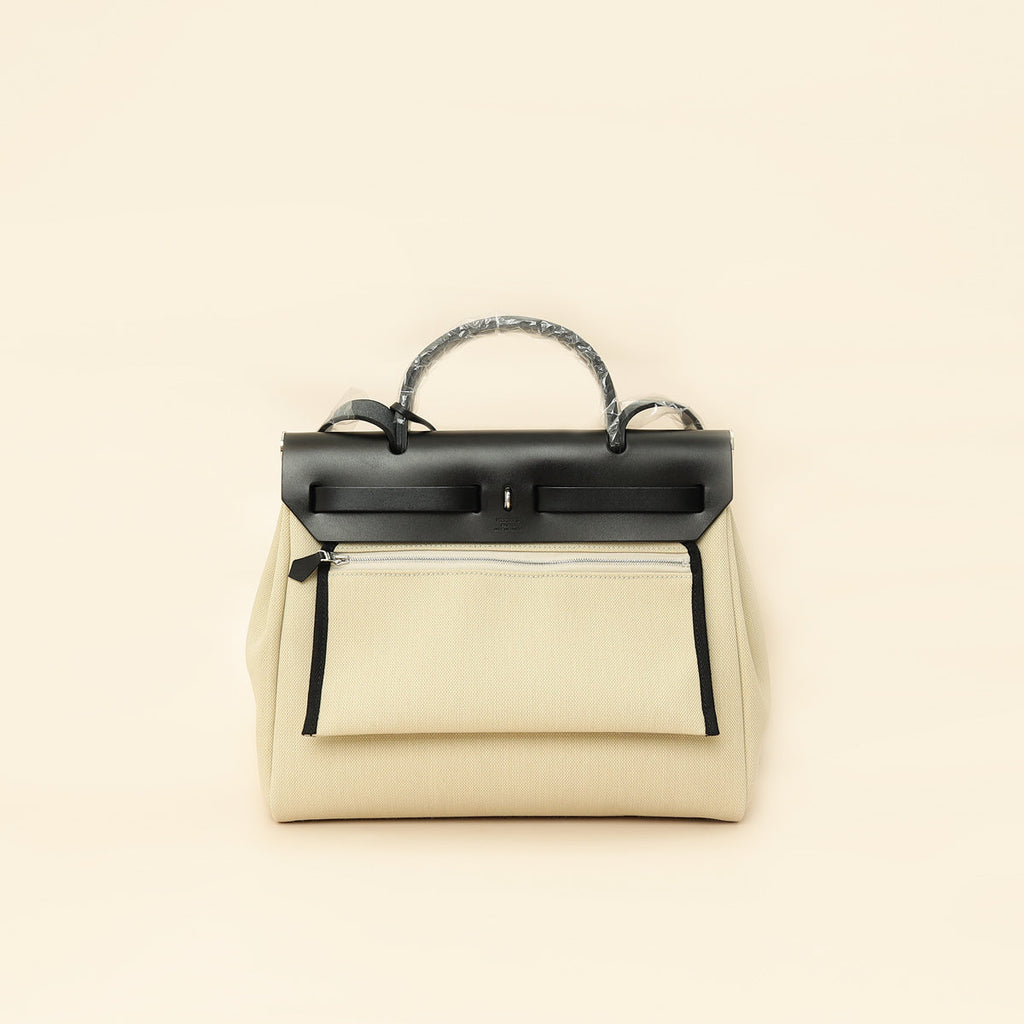 Hermes Bicolor Herbag Zip 31 PM Retourne Toile Militaire Vache Hunter Bag