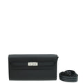 Hermes Noir Classique Kelly To Go Wallet W/ Maxi Quadrille Strap