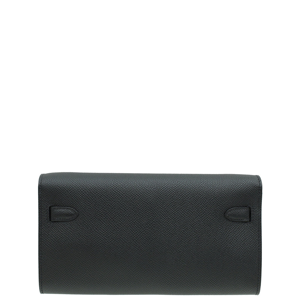 Hermes Noir Classique Kelly To Go Wallet W/ Maxi Quadrille Strap