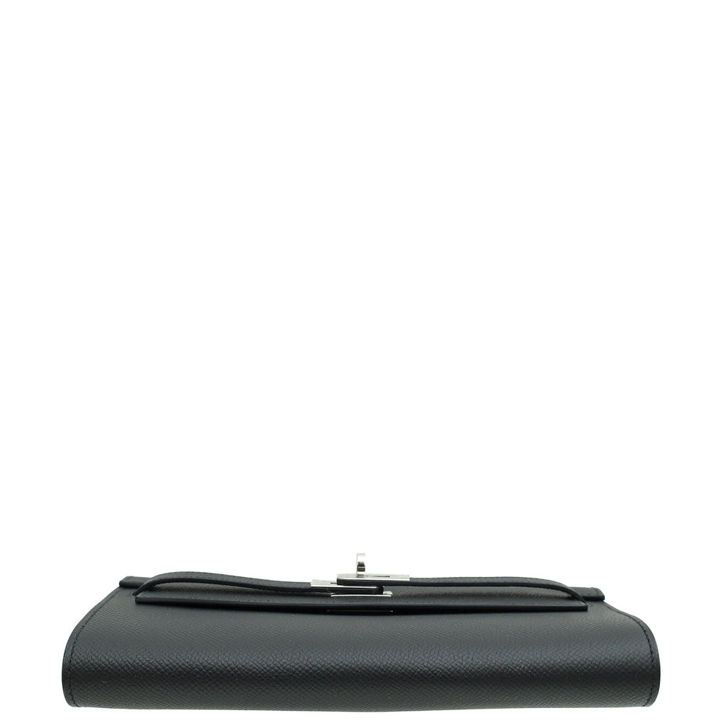 Hermes Noir Classique Kelly To Go Wallet W/ Maxi Quadrille Strap