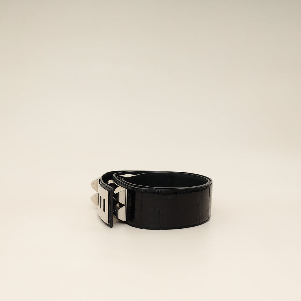 Hermes Noir Crocodile Collier de Chien Porosus 48mm Belt