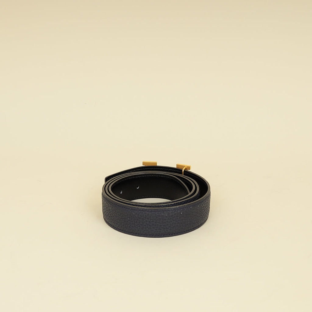 Hermes Bleu Nuit H Guillochee Belt Buckle & Reversible 32mm Belt