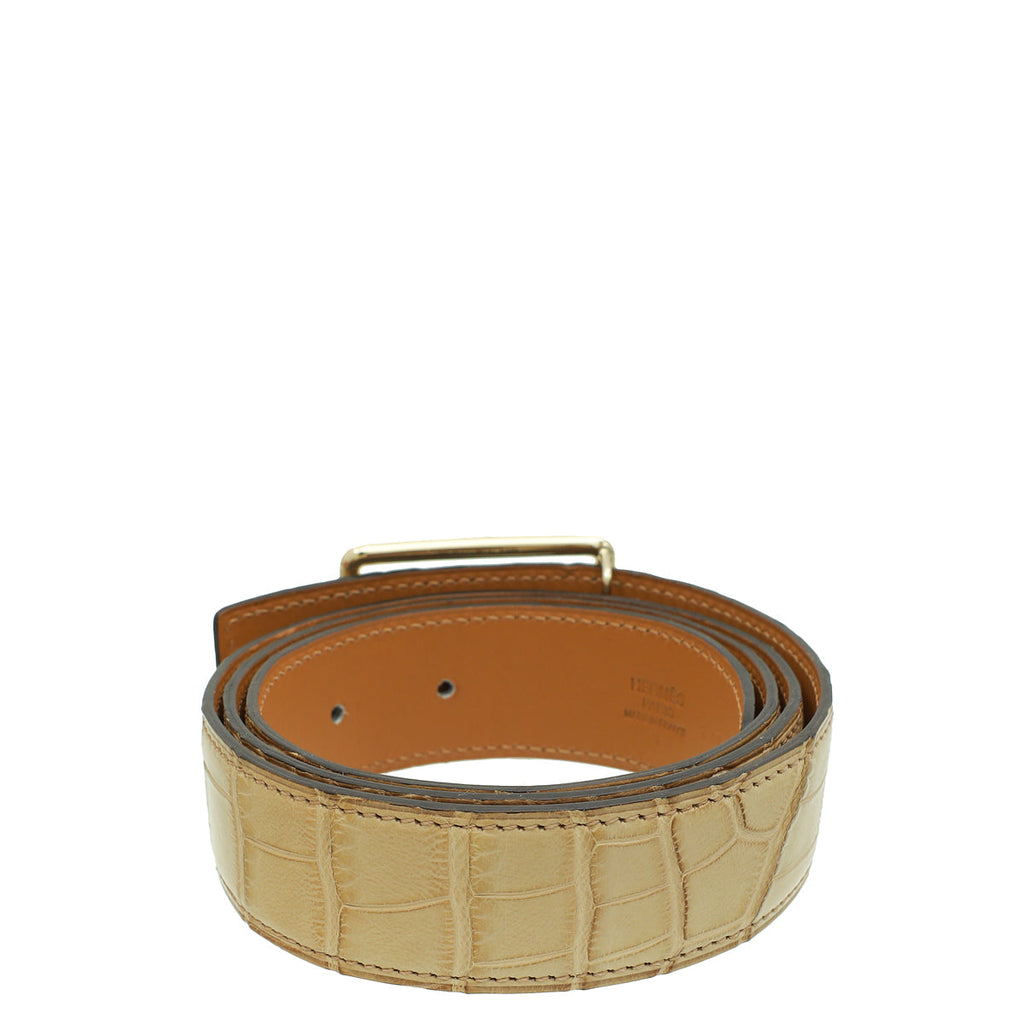 Hermes Beige Alligator Oscar 32mm Buckle Belt