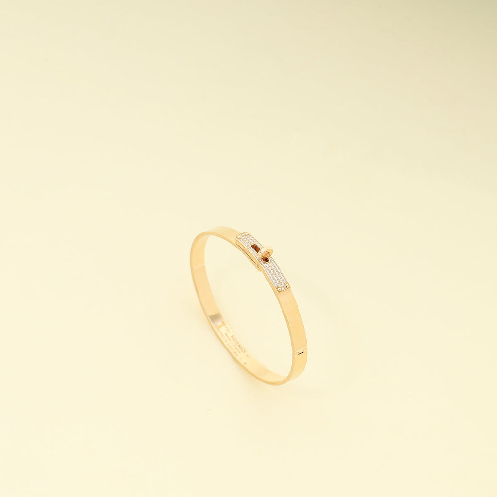 Hermes 18K Rose Gold Kelly Diamond Small Model Bracelet