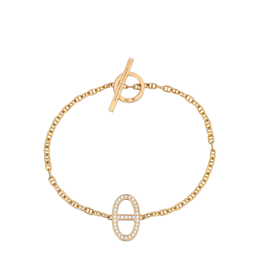 Hermes 18K Rose Gold Diamond Chaine D'ancre Contour Bracelet