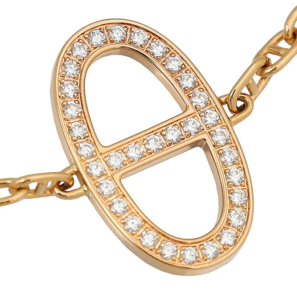Hermes 18K Rose Gold Diamond Chaine D'ancre Contour Bracelet