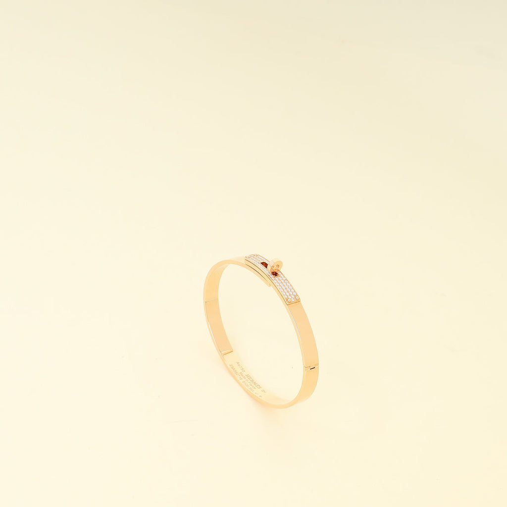 Hermes 18K Rose Gold Kelly Diamond Small Model Bracelet
