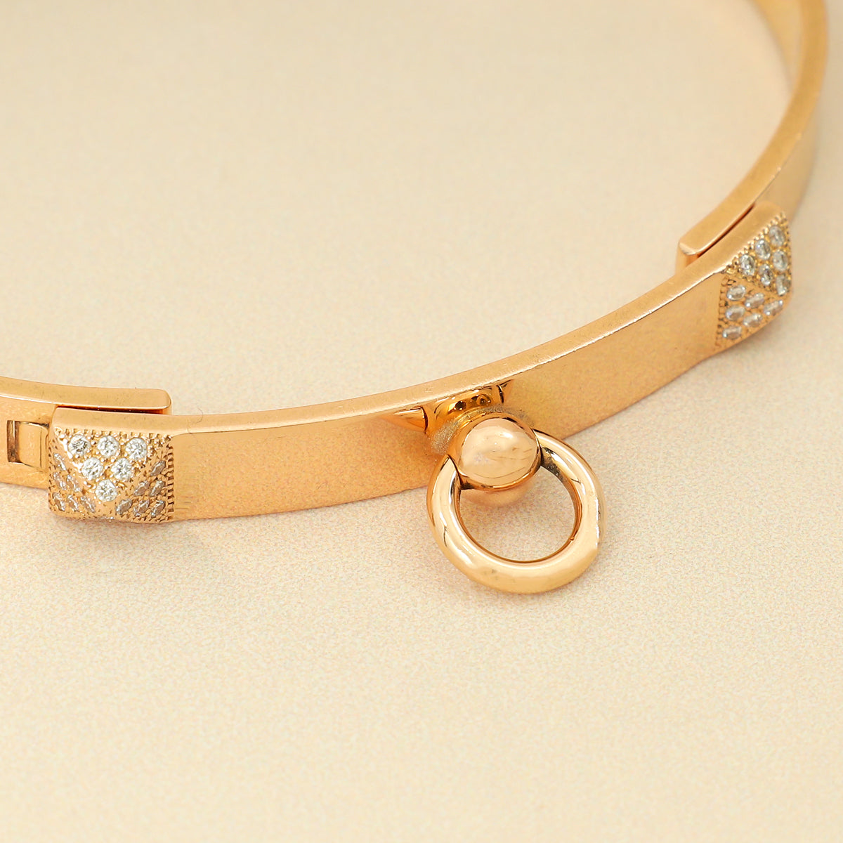 Hermes 18K Rose Gold Collier de Chien w/Diamond Small Model Bracelet 16