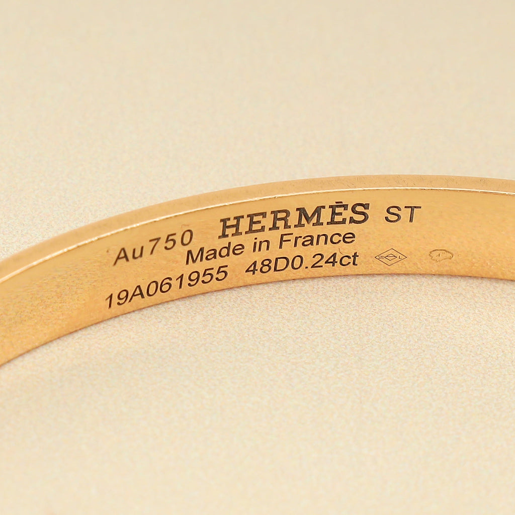Hermes 18K Rose Gold Collier de Chien w/Diamond Small Model Bracelet 16