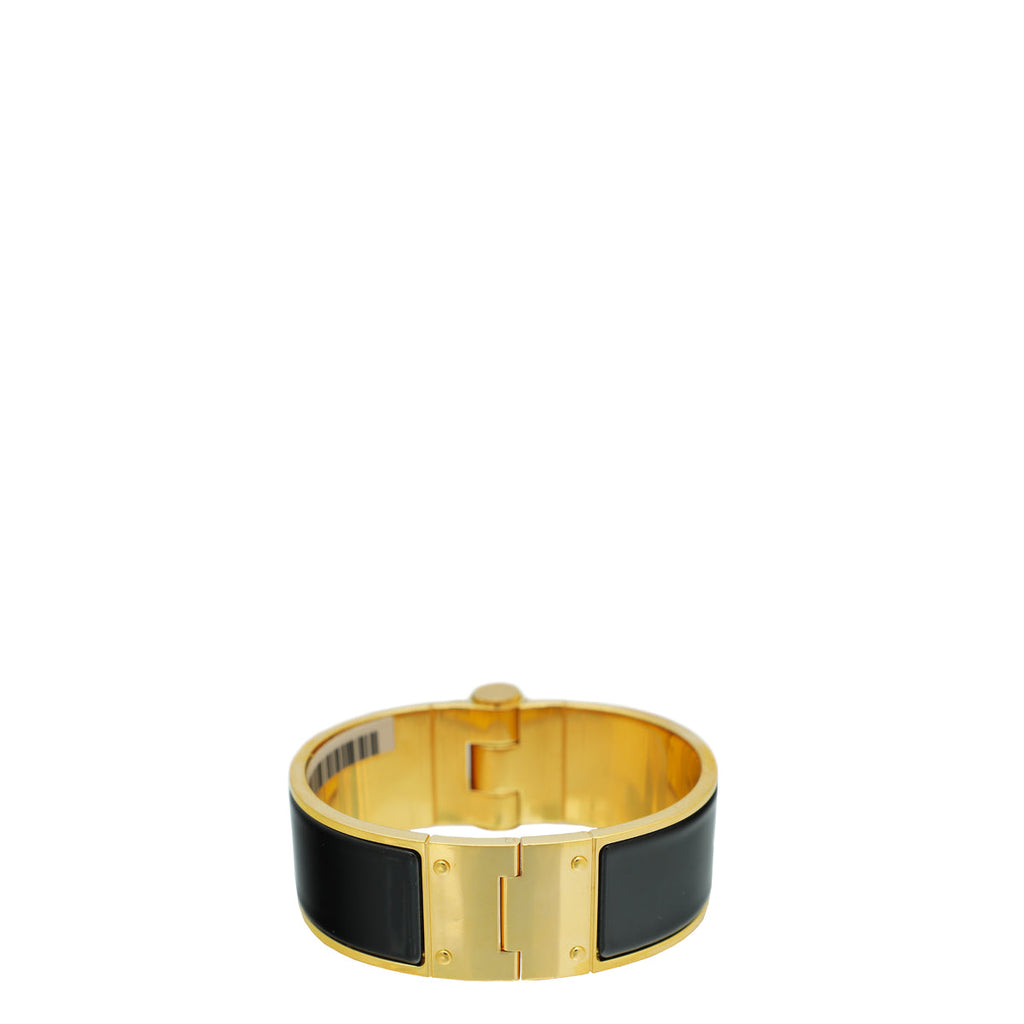 Hermes Noir Plain Hinge Large Bracelet