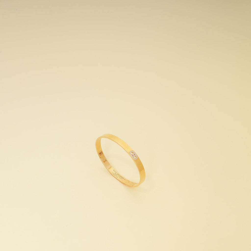 Hermes 18K Yellow Gold H d'Ancre Diamonds Small Model Bracelet