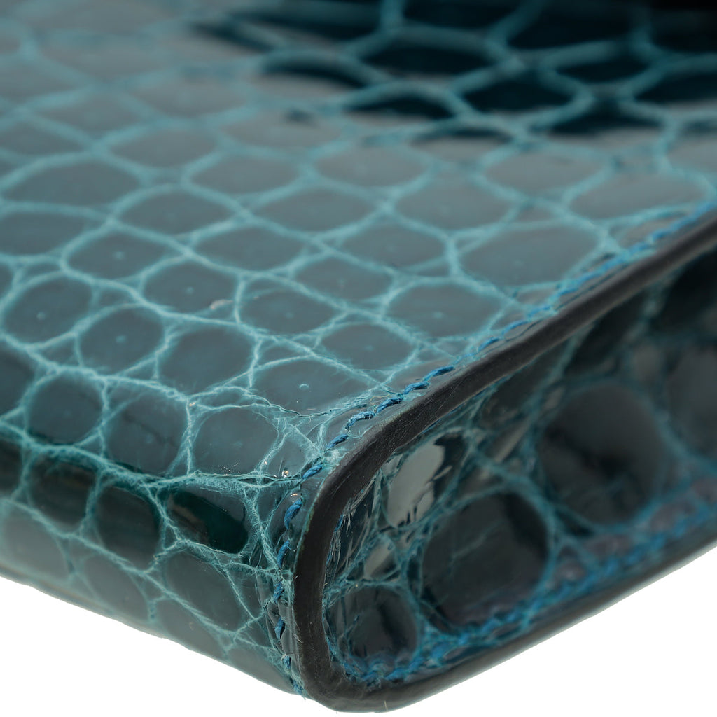 Hermes Malachite Shiny Porosus Crocodile Kelly Cut Clutch