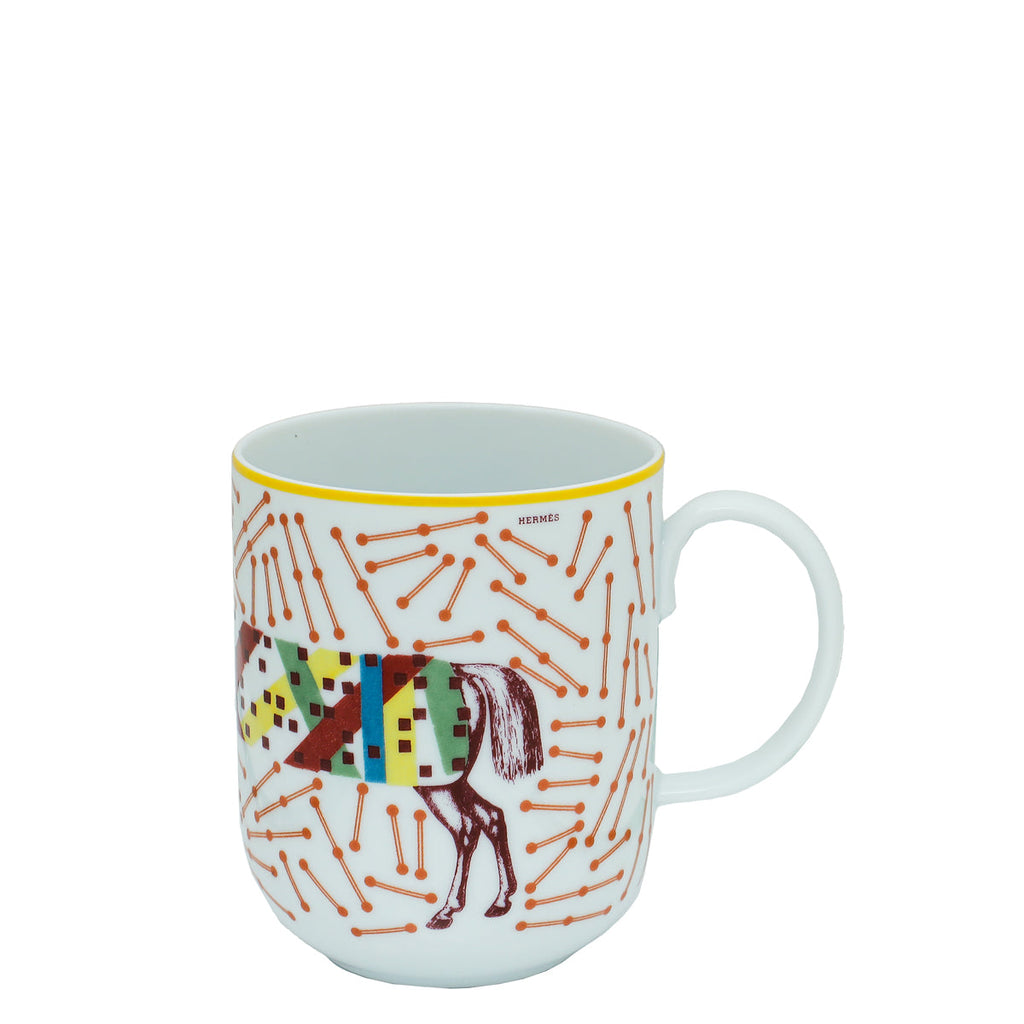 Hermes White Multicolor Hippomobile Porcelain Mug