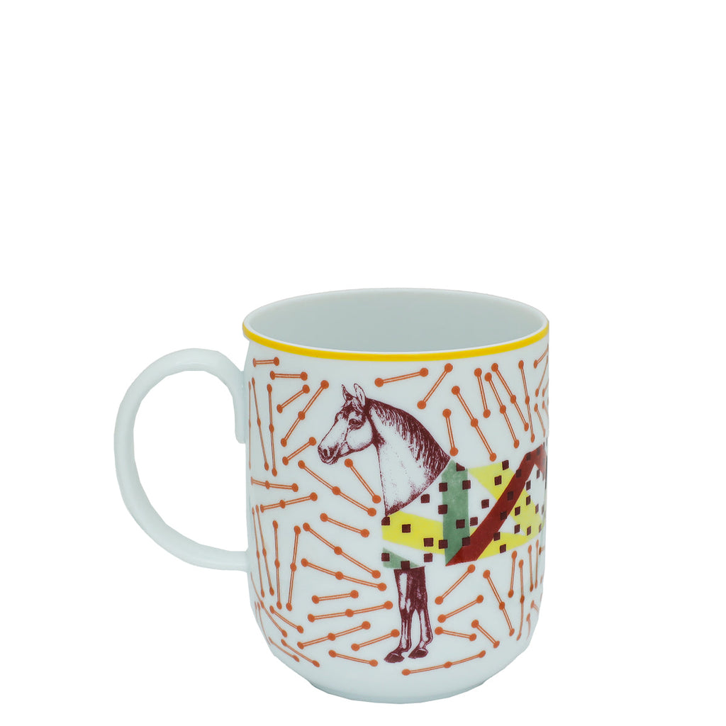 Hermes White Multicolor Hippomobile Porcelain Mug