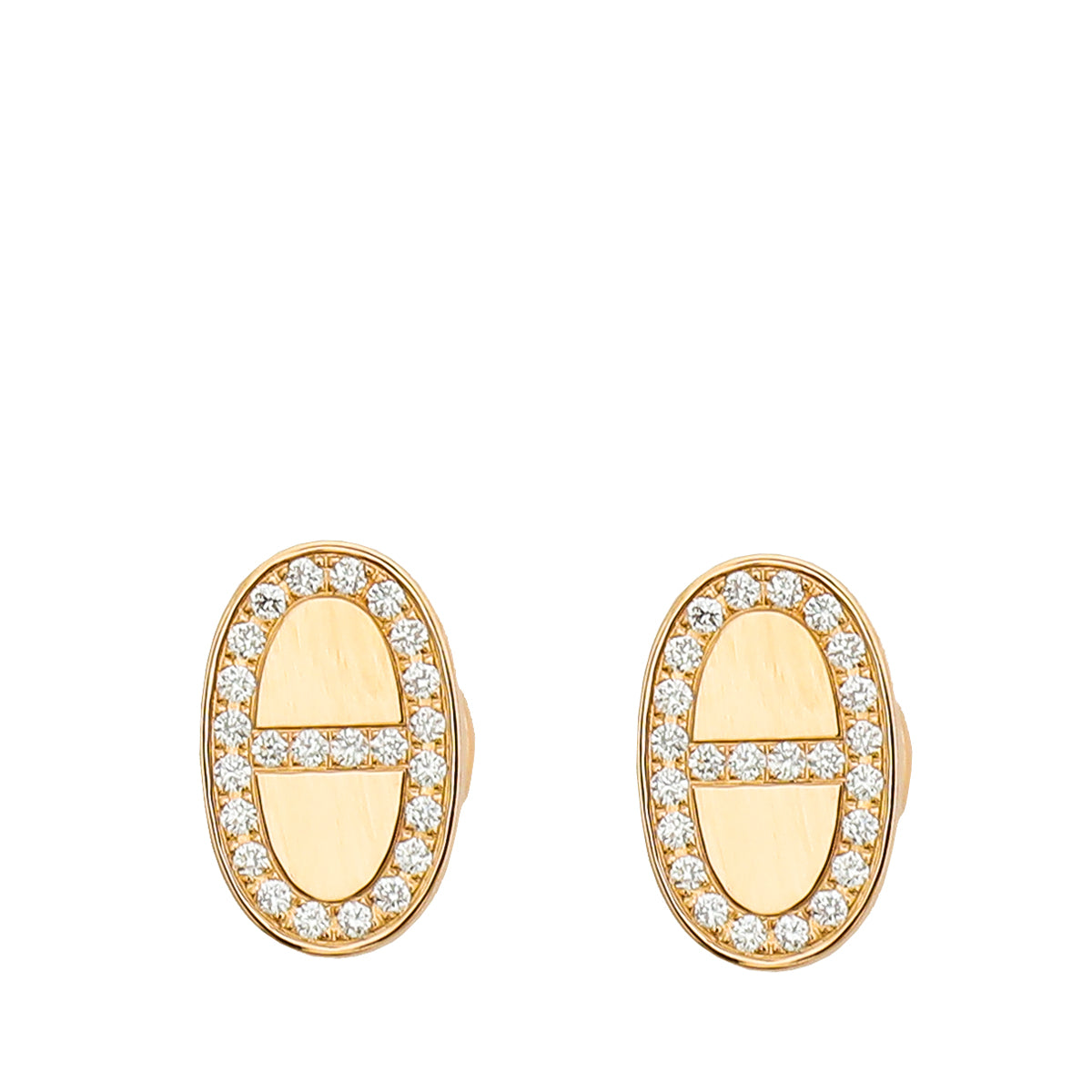 Hermes 18K Rose Gold Diamond Chaine D'ancre Contour Stud Earrings