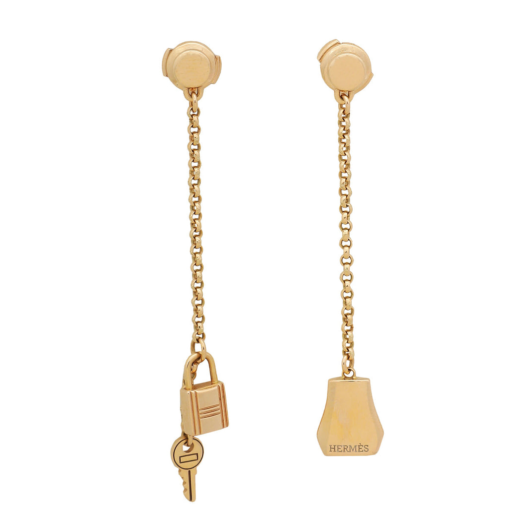 Hermes 18K Rose Gold Kelly Clochette Earrings