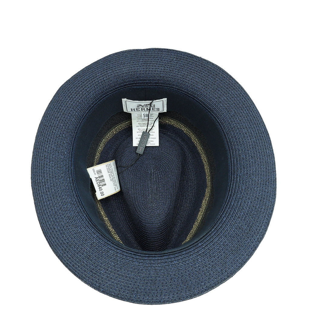 Hermes Navy Multicolor Braided Hemp Claudio Hat