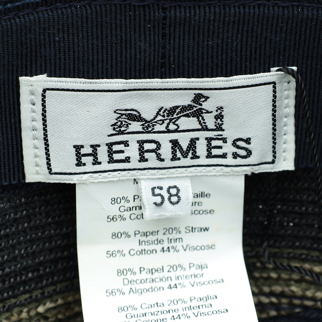 Hermes Navy Multicolor Braided Hemp Claudio Hat