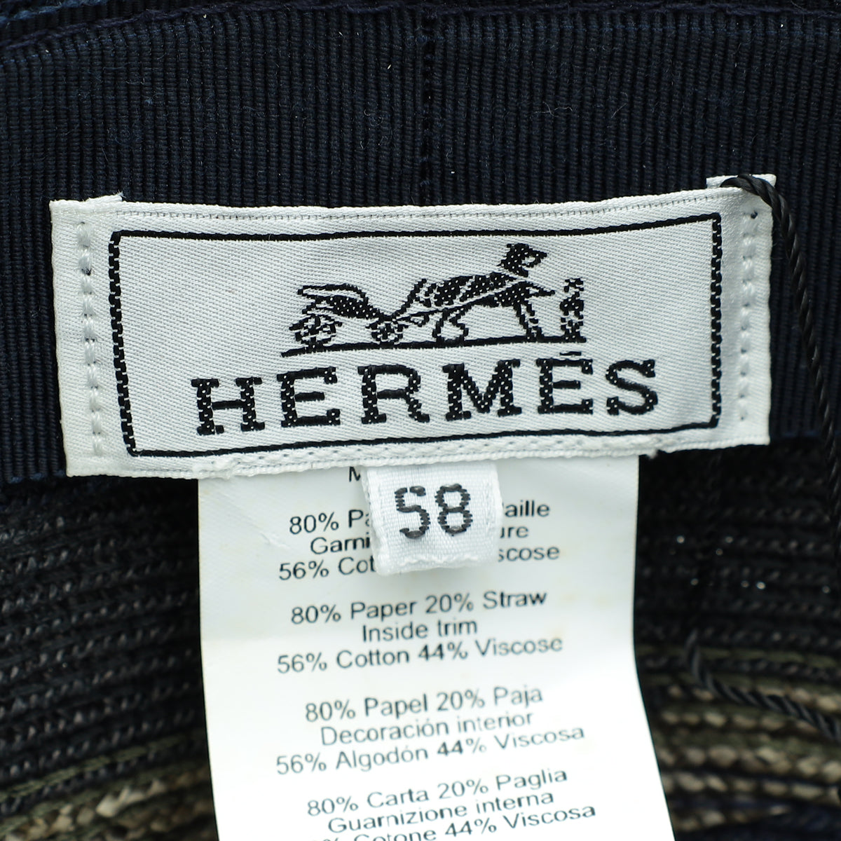Hermes Navy Multicolor Braided Hemp Claudio Hat