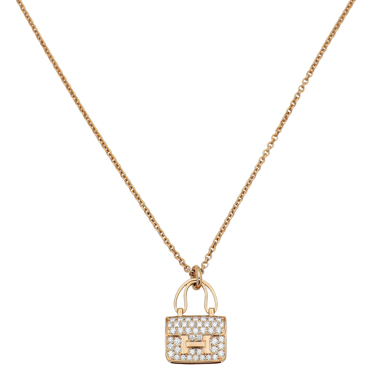 Hermes 18K Rose Gold Diamond Amulettes Constance Pendant Necklace