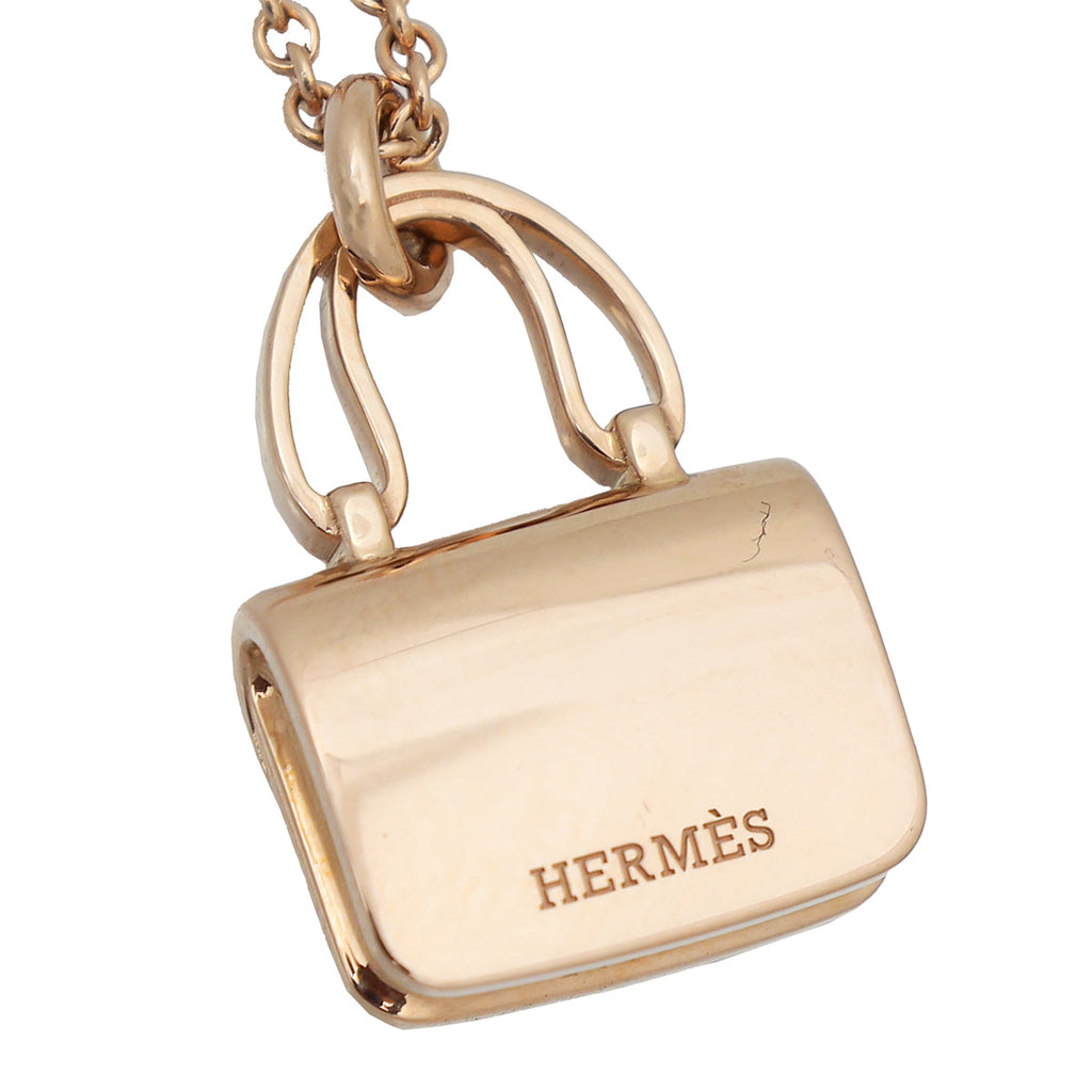 Hermes 18K Rose Gold Diamond Amulettes Constance Pendant Necklace