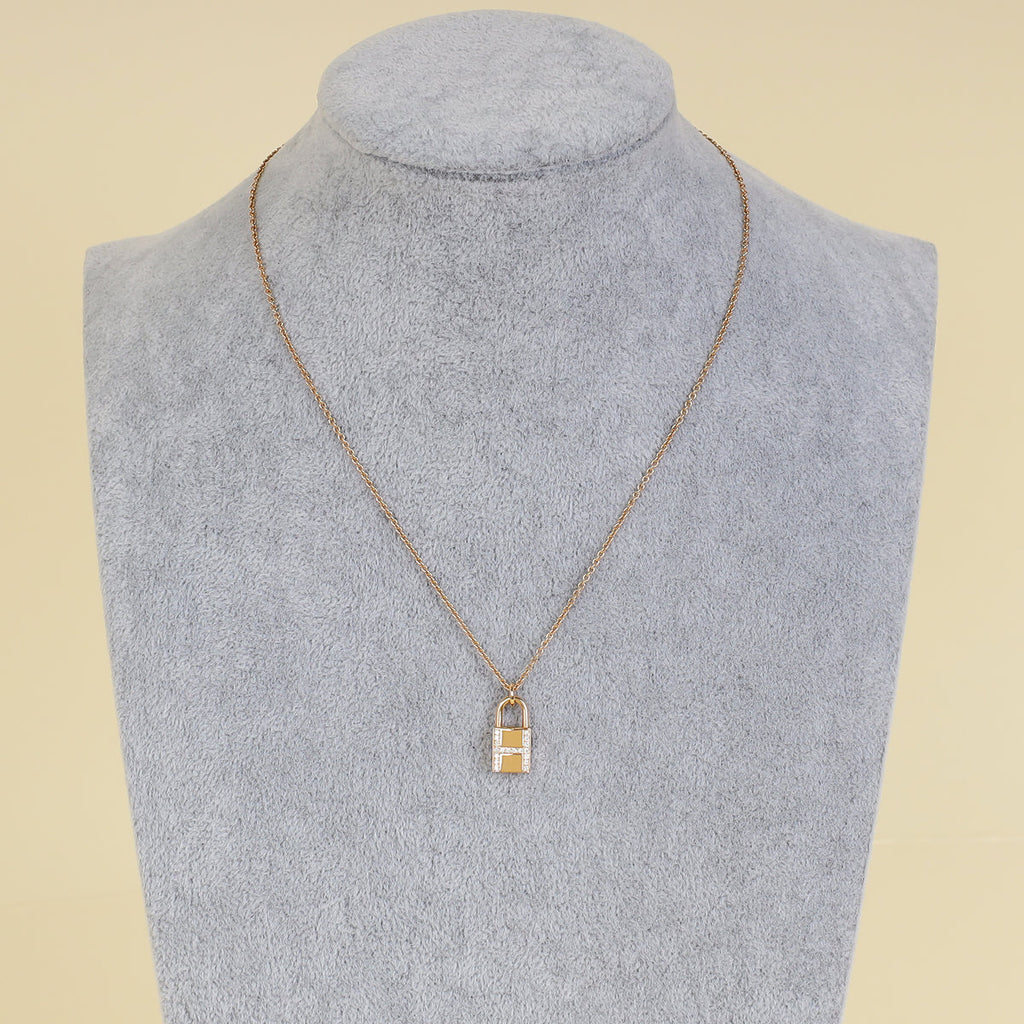 Hermes 18K Rose Gold Kelly Cadenas Diamond Pendant Necklace