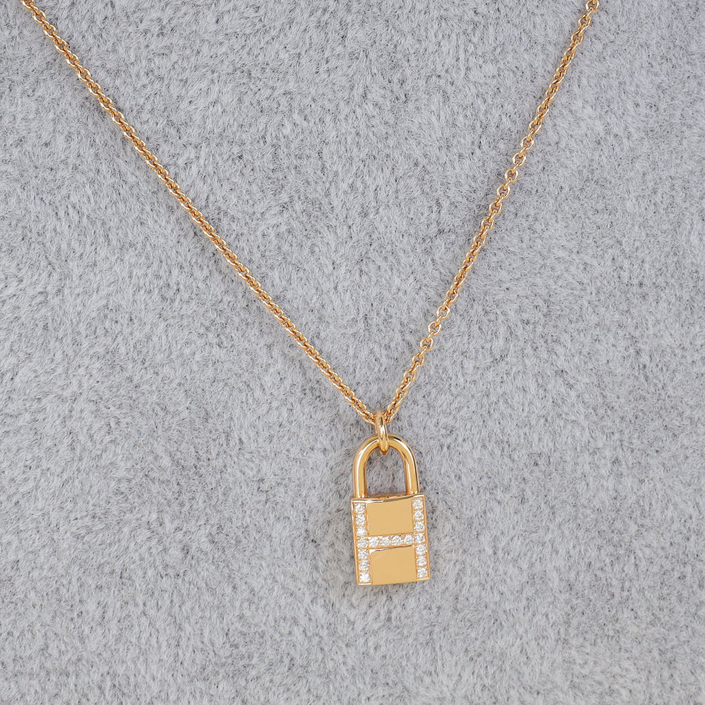 Hermes 18K Rose Gold Kelly Cadenas Diamond Pendant Necklace