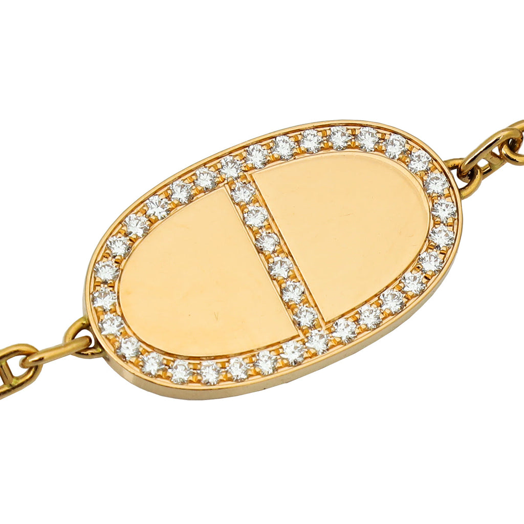 Hermes 18K Rose Gold Diamond Chaine D'ancre Contour Long Necklace