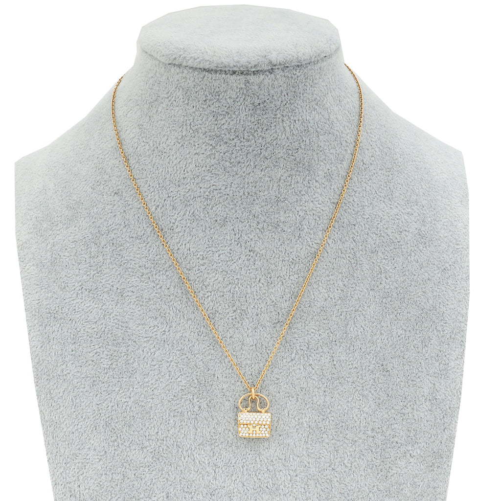 Hermes 18K Rose Gold Amulette Constance 65 Diamond Pendant Necklace