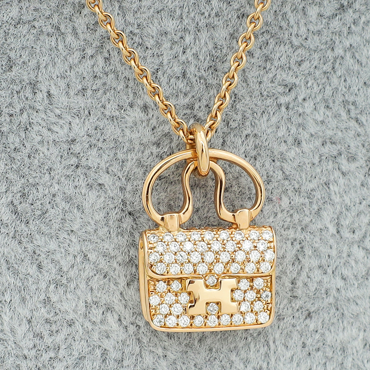 Hermes 18K Rose Gold Amulette Constance 65 Diamond Pendant Necklace