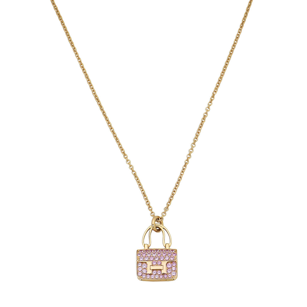 Hermes 18K Rose Gold Pink Sapphire Amulettes Constance Pendant Necklace