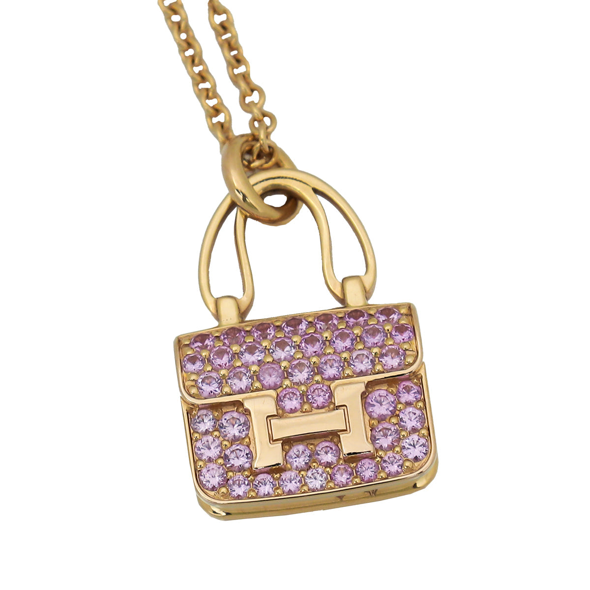 Hermes 18K Rose Gold Pink Sapphire Amulettes Constance Pendant Necklace