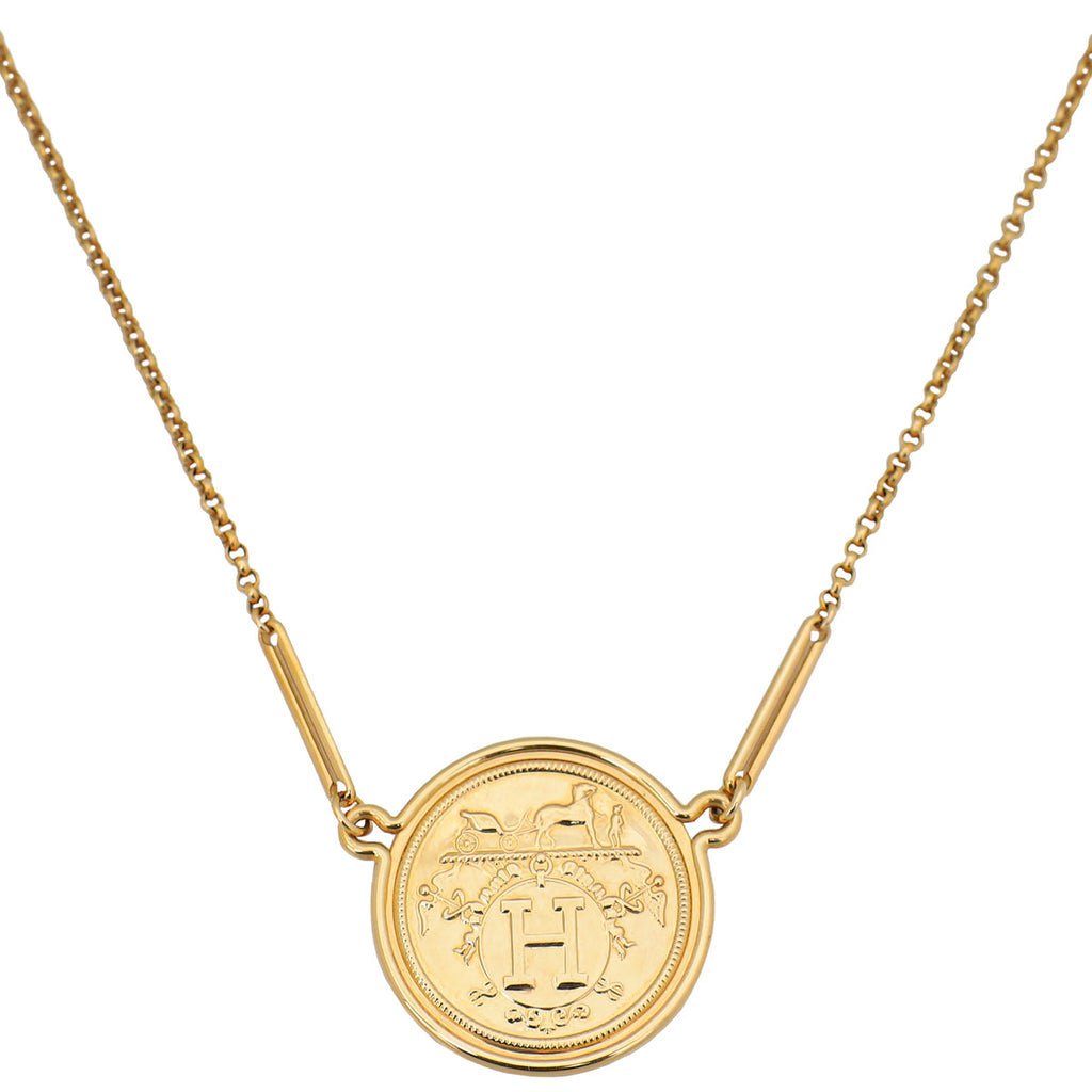 Hermes 18K Rose Gold Ex-Libris Pendant, Very Large Model Necklace