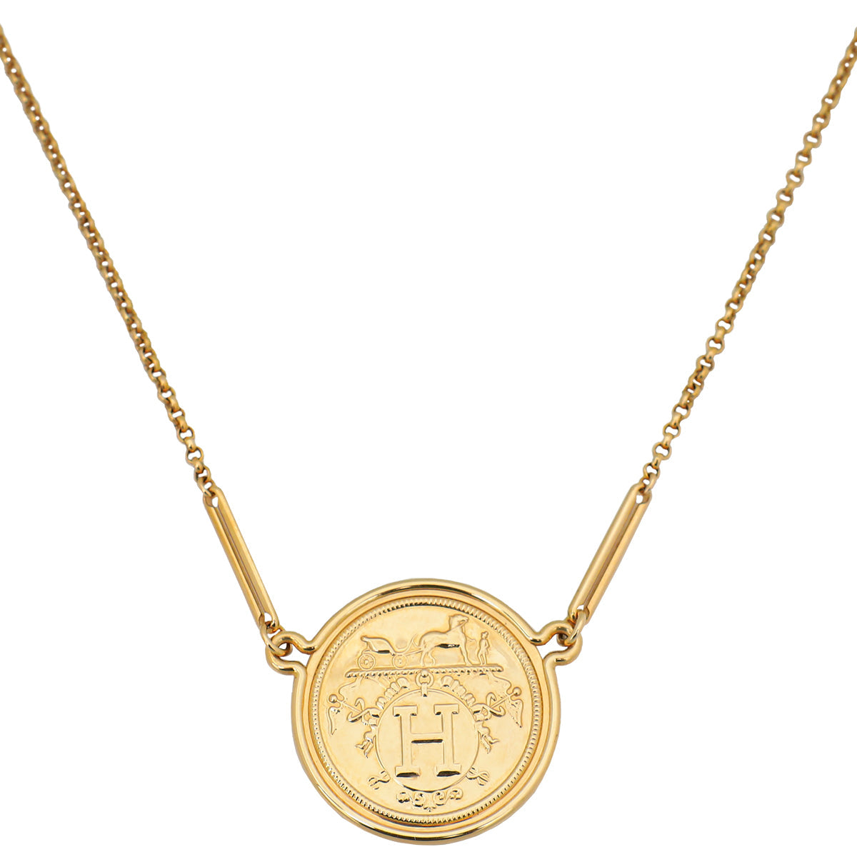Hermes 18K Rose Gold Ex-Libris Pendant, Very Large Model Necklace