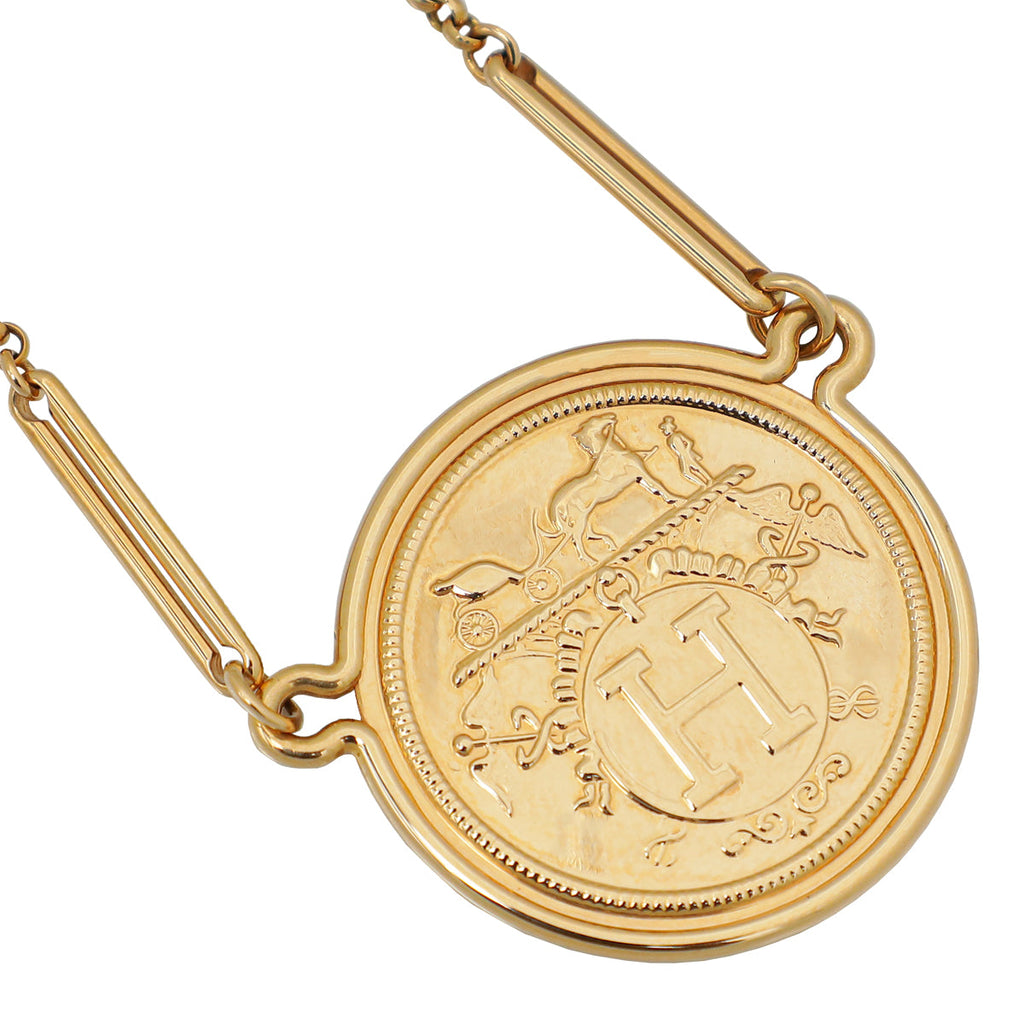 Hermes 18K Rose Gold Ex-Libris Pendant, Very Large Model Necklace