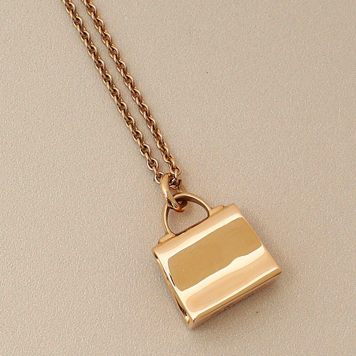 Hermes 18K Rose Gold Kelly Amulette Diamond Pendant Necklace