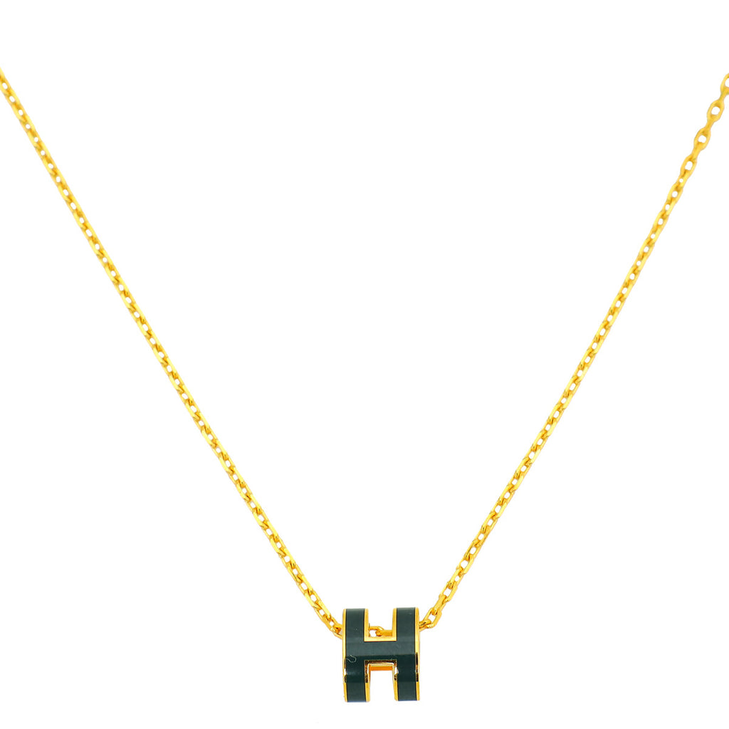 Hermes Vert Lacquered Mini Pop H Pendant Necklace