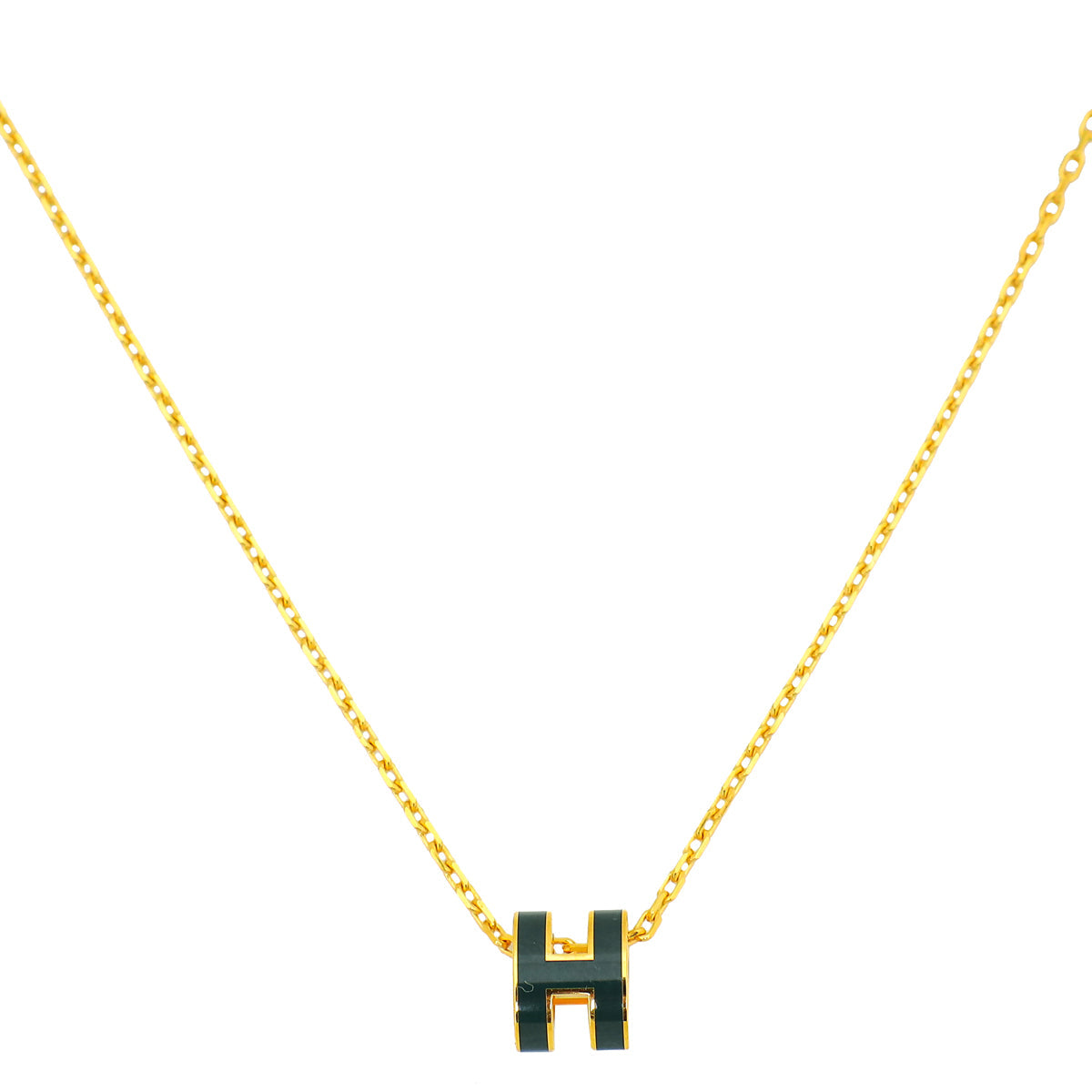Hermes Vert Lacquered Mini Pop H Pendant Necklace