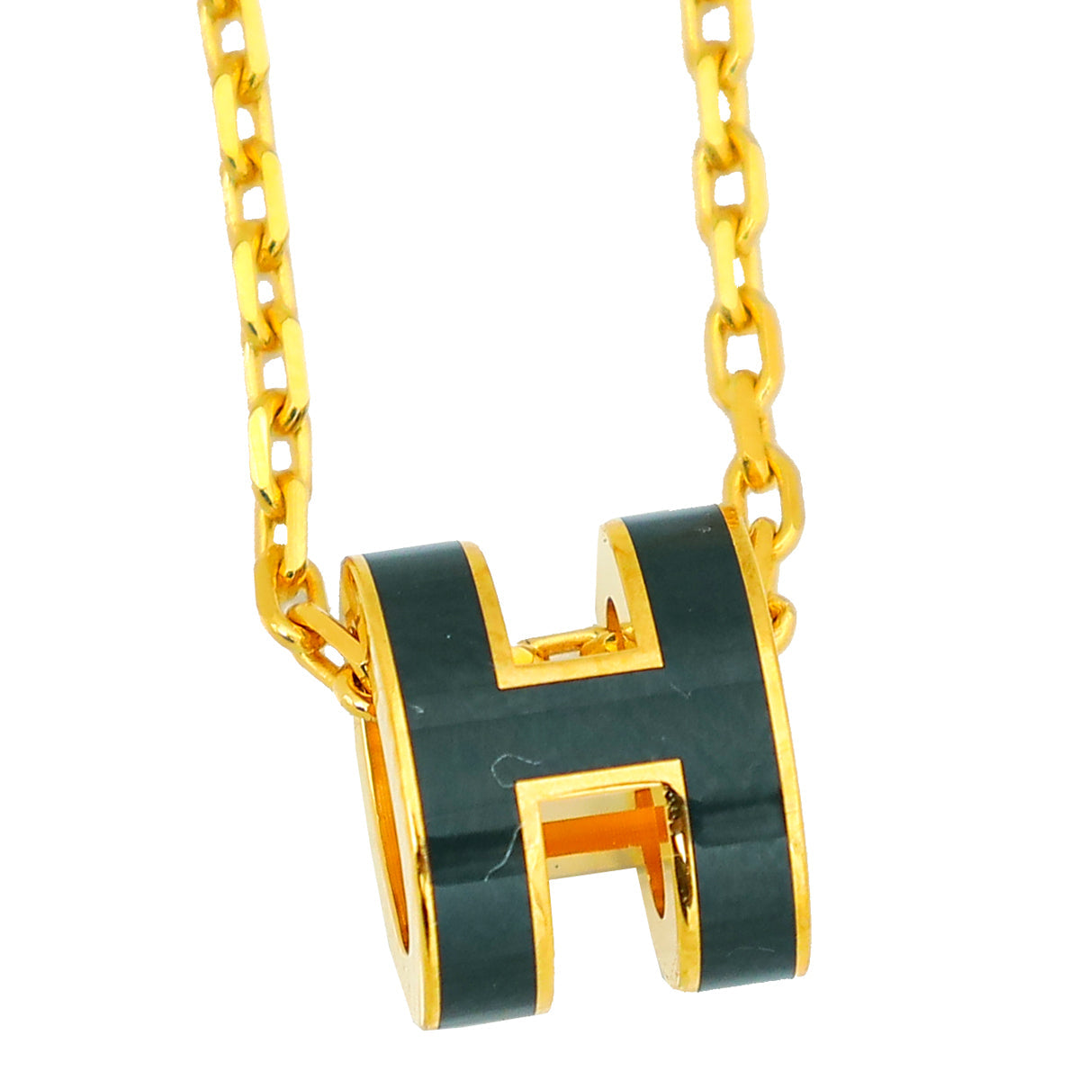 Hermes Vert Lacquered Mini Pop H Pendant Necklace