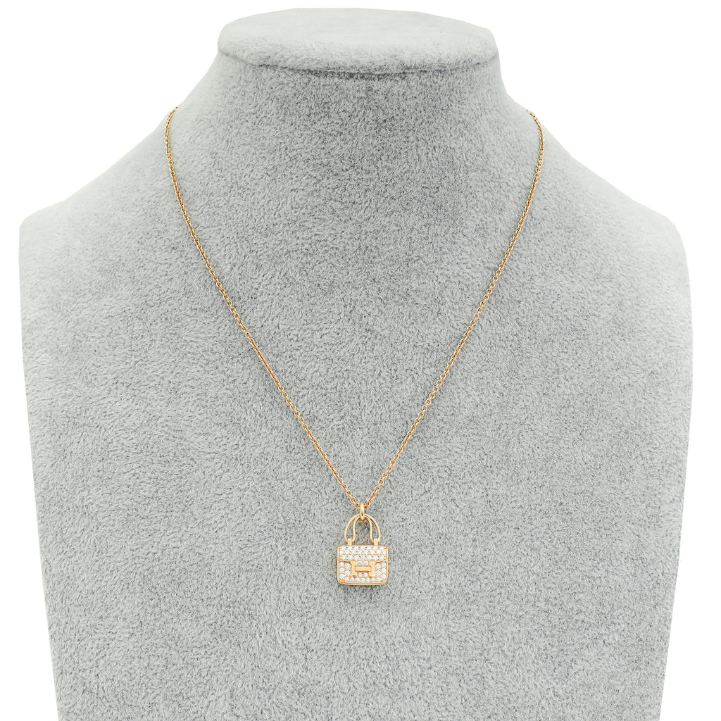 Hermes 18K Rose Gold Diamond Amulettes Constance Pendant Necklace