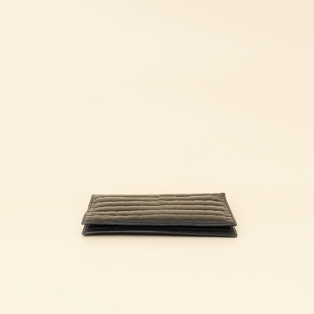 Hermes Noir Shiny Alligator Travel Wallet