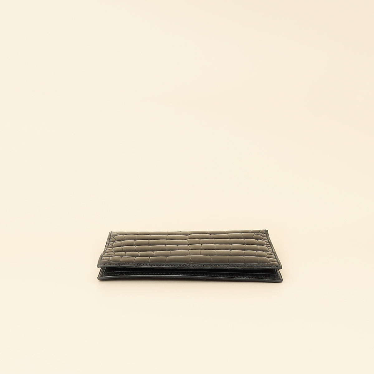 Hermes Noir Shiny Alligator Travel Wallet