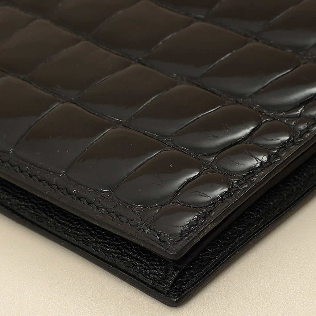 Hermes Noir Shiny Alligator Travel Wallet