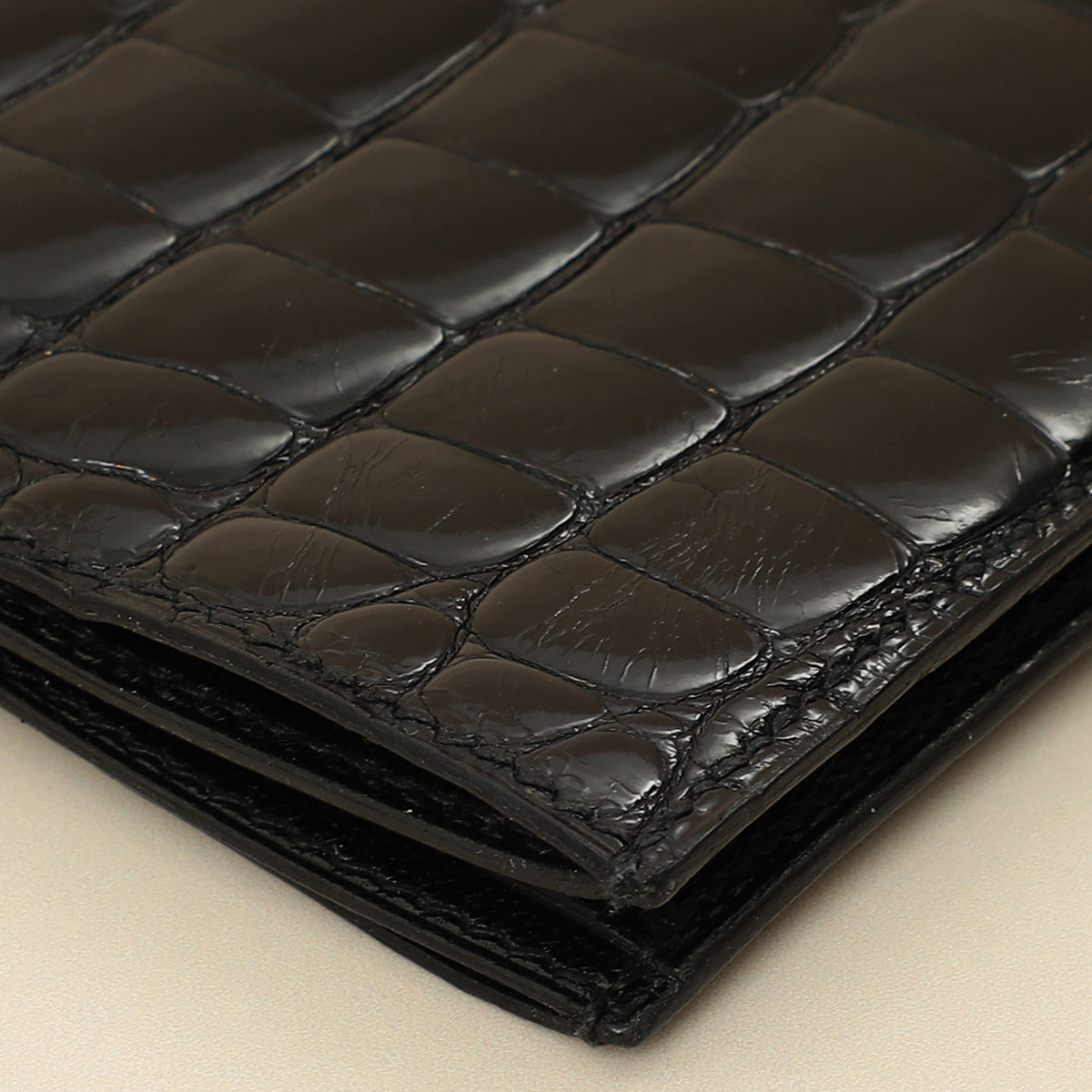 Hermes Noir Shiny Alligator Travel Wallet