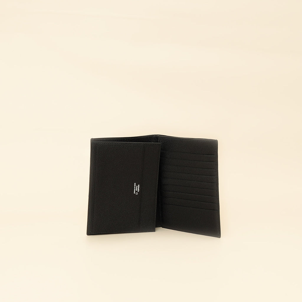 Hermes Noir Shiny Alligator Travel Wallet