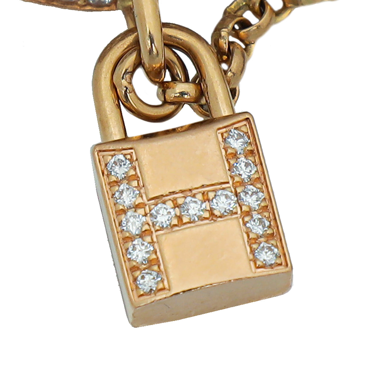Hermes 18K Rose Gold Diamond Kelly Cadenas Double Ring 53