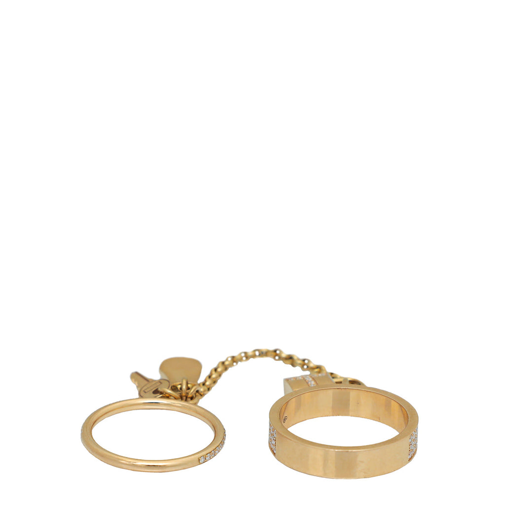 Hermes 18K Rose Gold Diamond Kelly Cadenas Double Ring 53