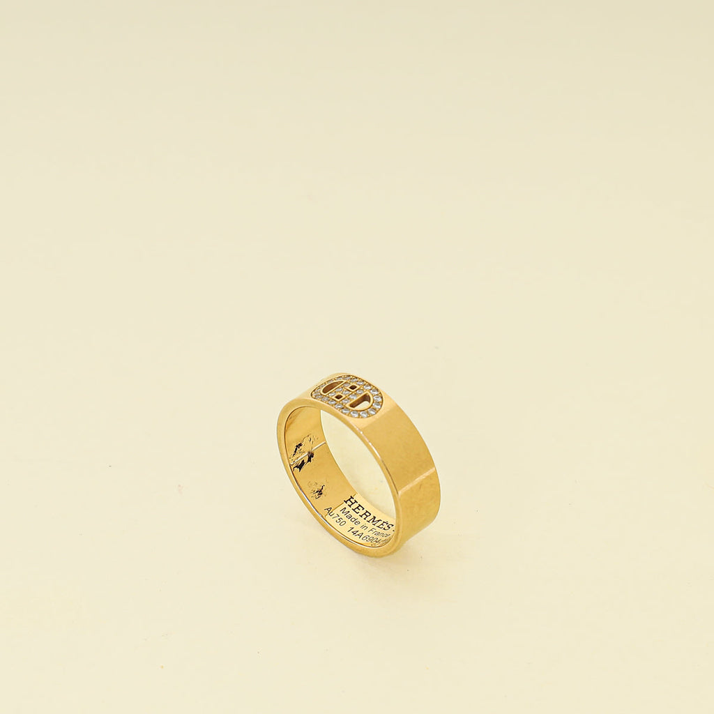Hermes 18K Rose Gold H d'ancre Ring, Small Model 51