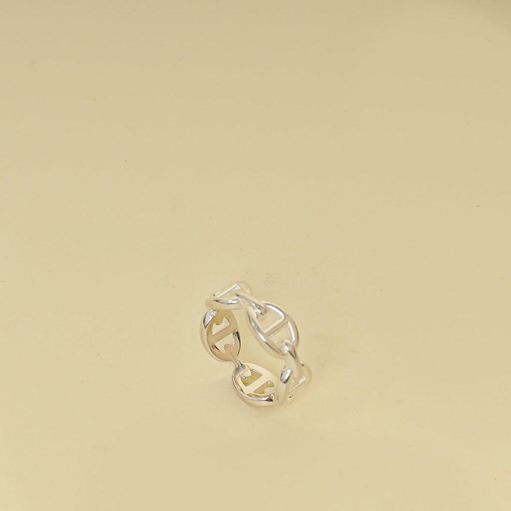 Hermes Silver Chaine d'ancre Enchainee Ring 55