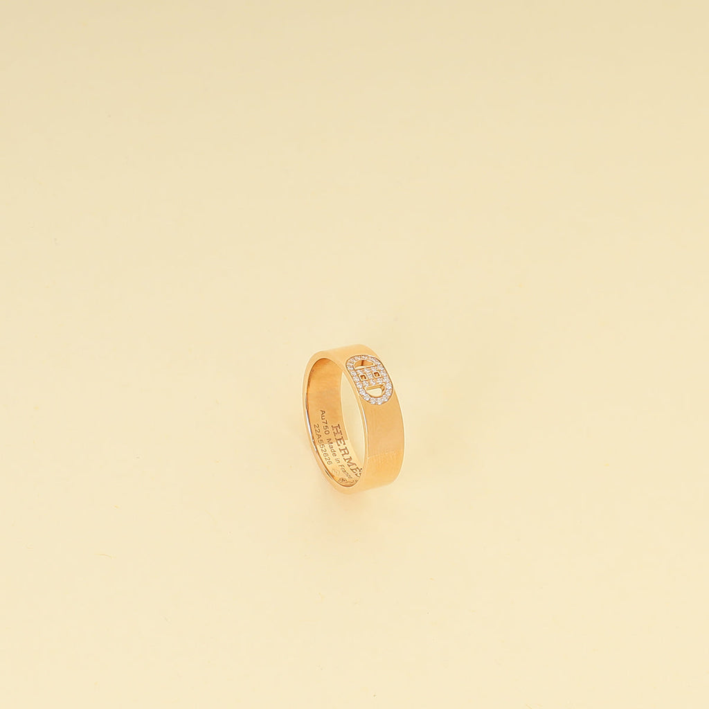 Hermes 18K Pink Gold Diamond H d'Ancre Ring Small Model 54